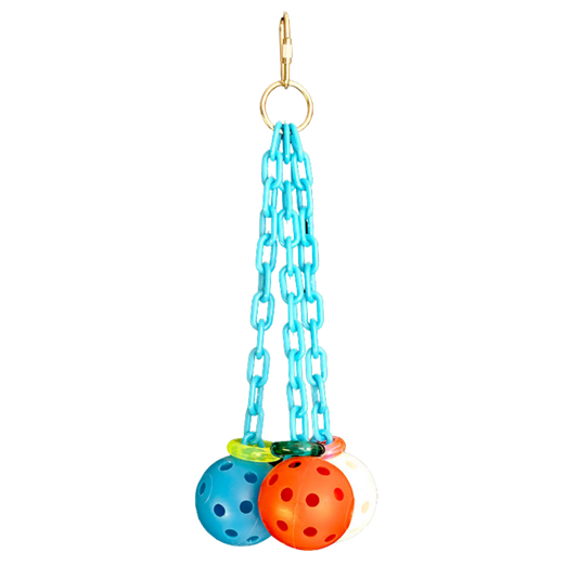 3 Small Plastic Balls On Plastic Chains Bird Toys