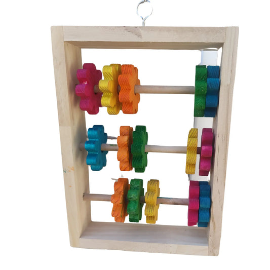 coloured wood abacus bird toy