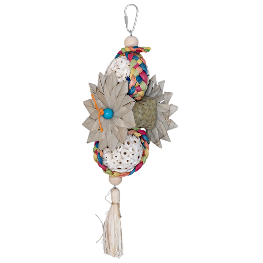 Balsa Balls with Palm Flowers Shredable Bird Toy for Medium size birds
Two balsa balls with two palm flowers joined together with palm flower weave to create a chewable fiesta for your feathered friend. Length is 33cm