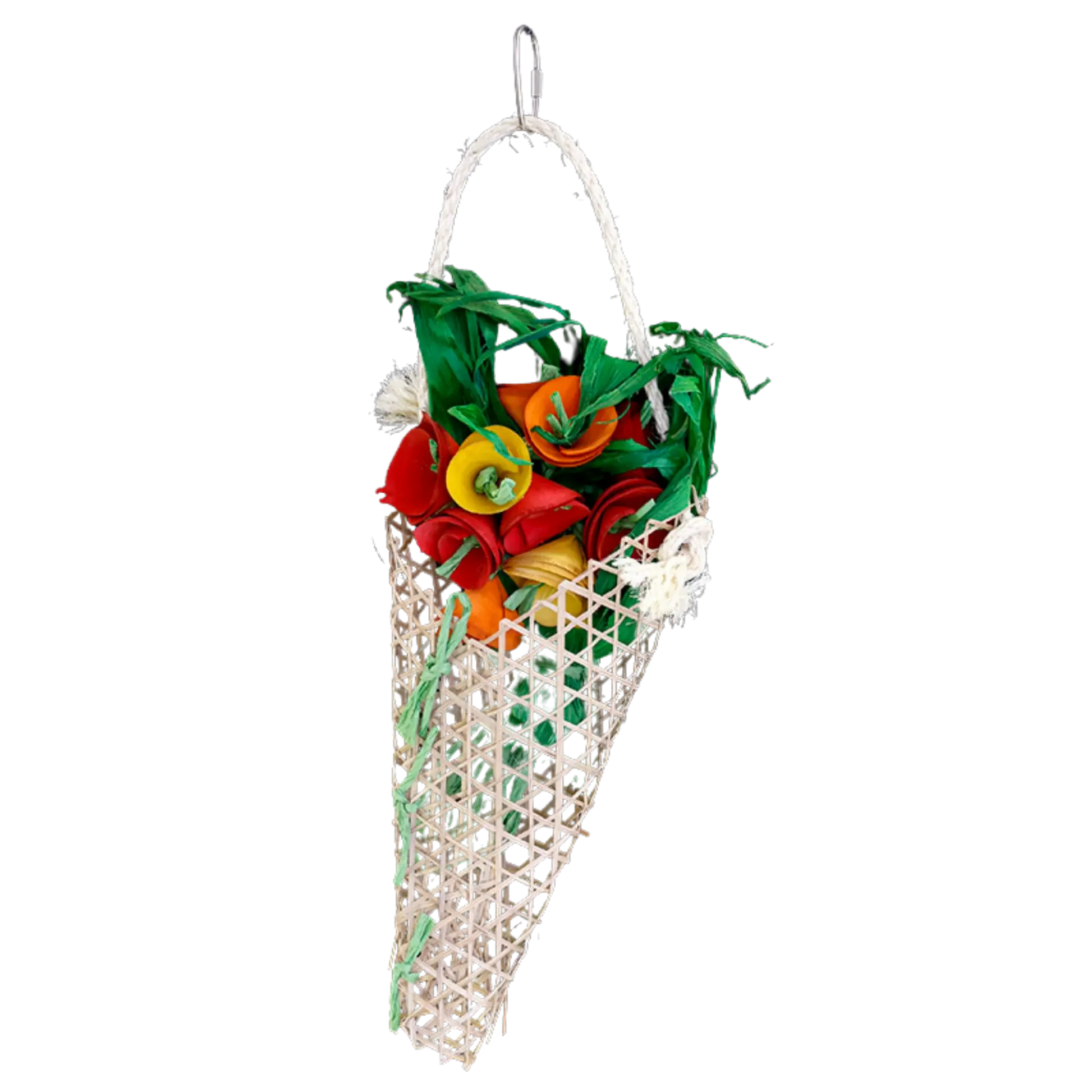 Bunch of Flowers Shredable Bird Toy
Shaped like a bouquet of roses, this eco-friendly toy is made from wood, bamboo, and paper—perfect for medium to large birds who love to shred and chew.
Size: 43 cm H x 15 cm L