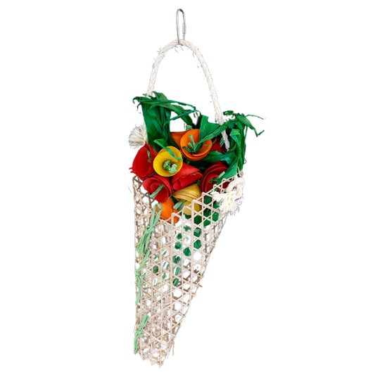 Bunch of Flowers Shredable Bird Toy
Shaped like a bouquet of roses, this eco-friendly toy is made from wood, bamboo, and paper—perfect for medium to large birds who love to shred and chew.
Size: 43 cm H x 15 cm L