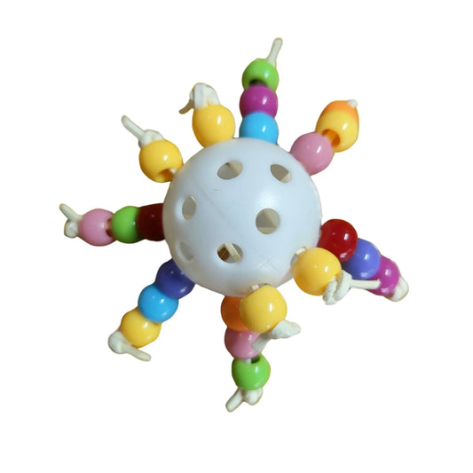 foot toy ball with beads threaded through it