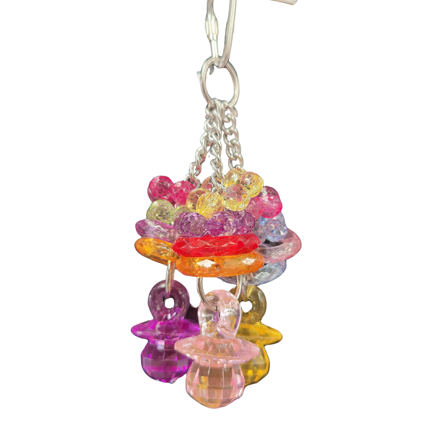 close up of three chains of bling bird toy