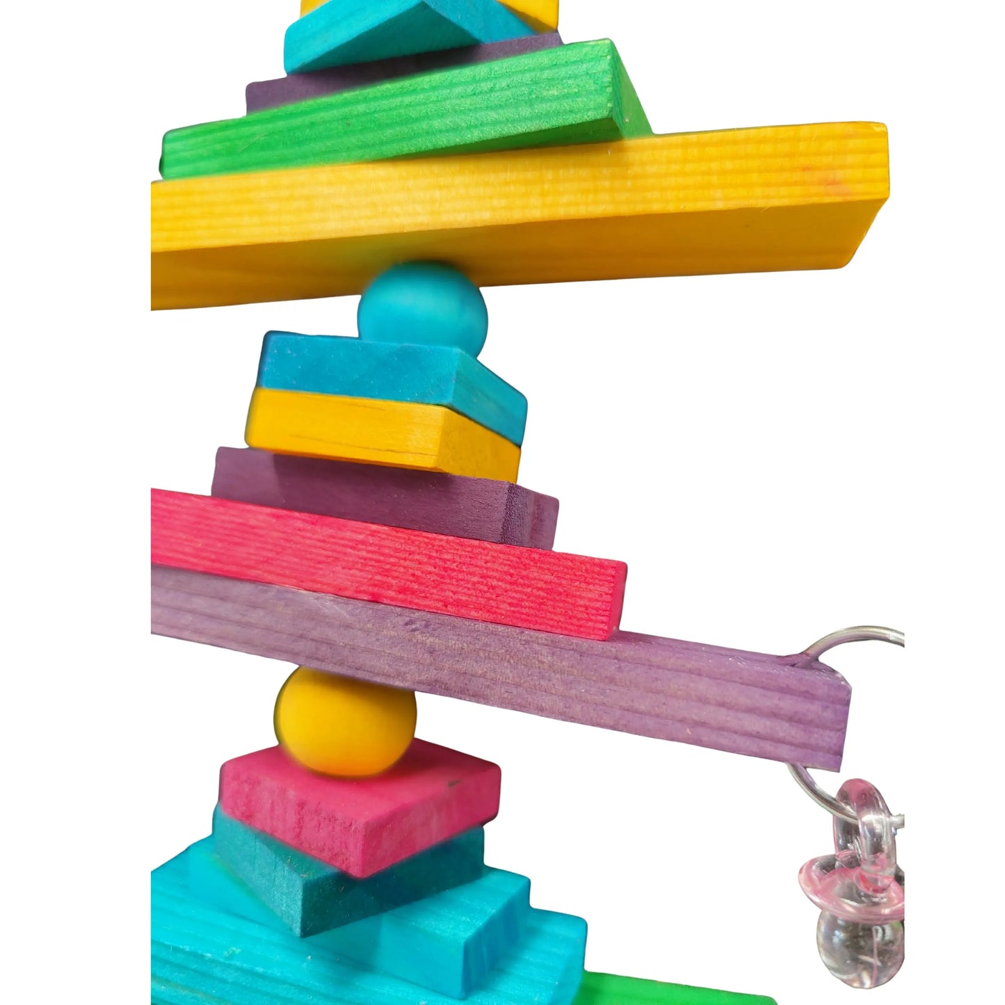 close up of the block up bird toy