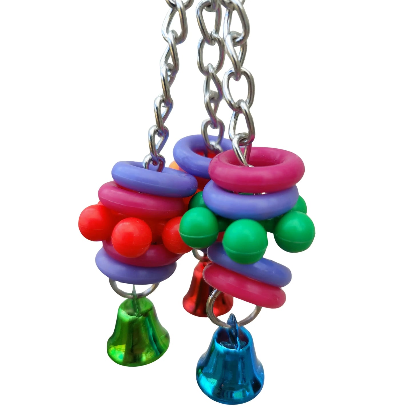 close up of the bubbles and bells bird toy