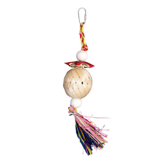 Cane Weave Ball with Tassels Bird Toy For the smaller birds this shredable bird toy has a cane weave ball with a tassel on the bottom. 6*25cm,