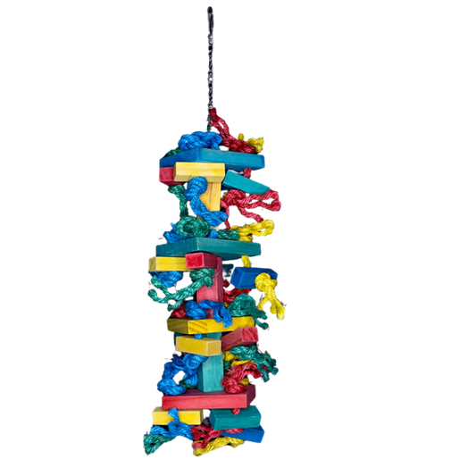 Coloured Blocks and Sisal Bird Toy – Bright, Tough Fun for Larger Birds