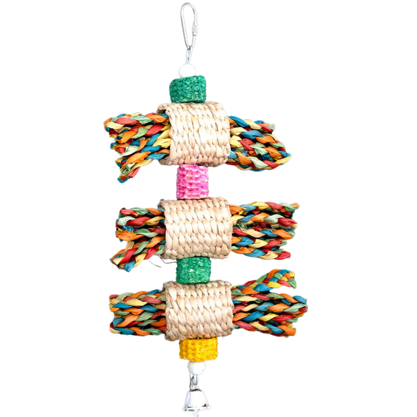 Coloured Palm Leaf Weave with Corn Husk Bird Toy