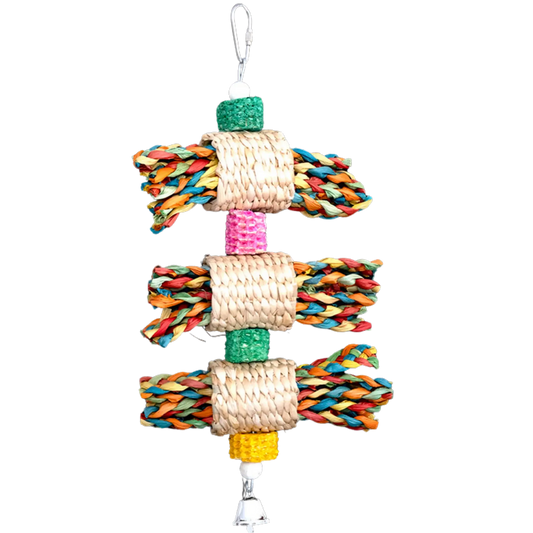 Coloured Palm Leaf Weave with Corn Husk Bird Toy