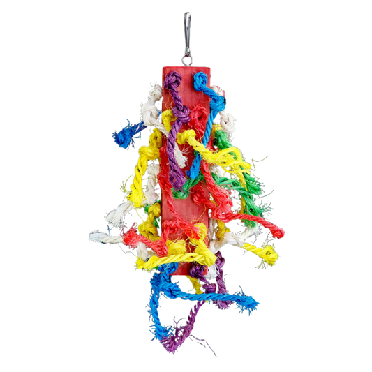 Coloured Sisal Knotted Through a Wood Block Bird Toy