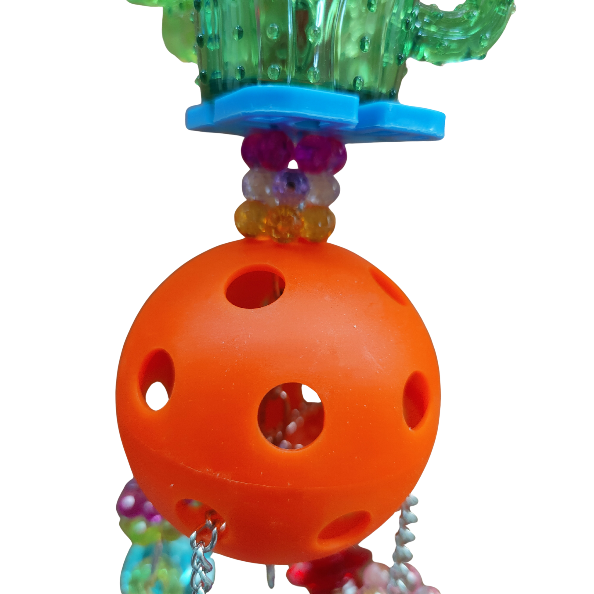 close up of the ball in the cactus and two balls bird toy