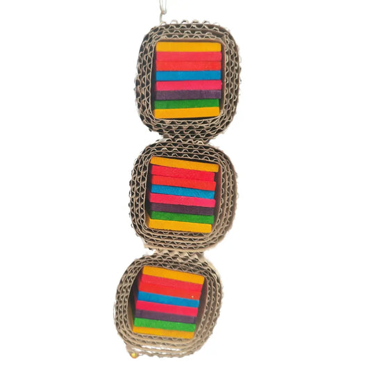 three large cardboard rolls bird toy