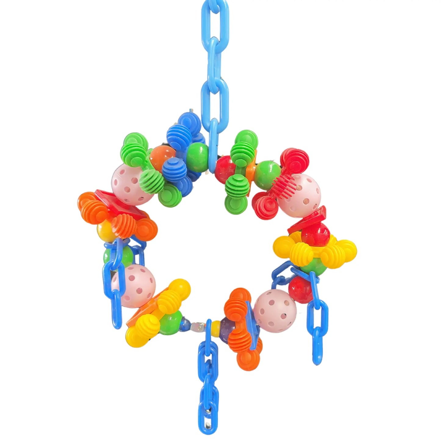 chunky ring loaded with large plastic bird toy parts