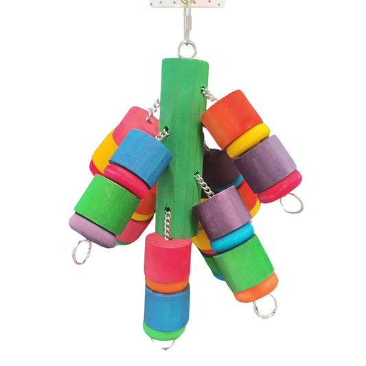 coloured chunky pieces of wood bird toy