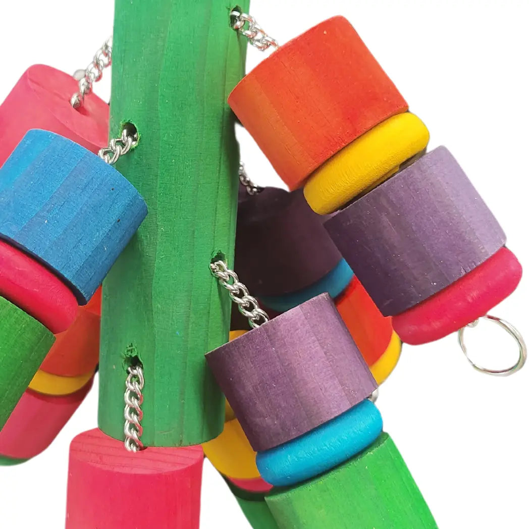 close up chunky log bird toy