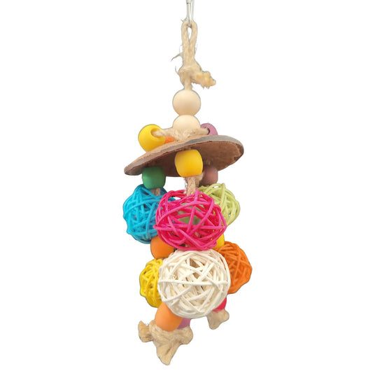 coconut cap with cane balls bird toy