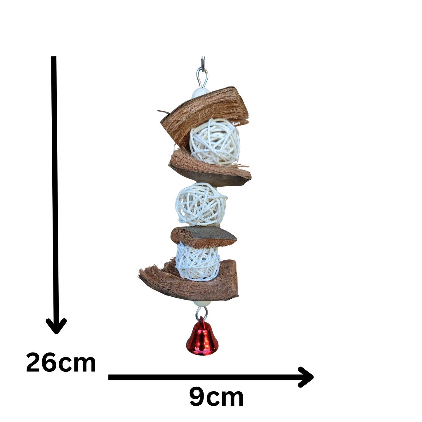measurements of coconut and cane ball sandwhich bird toy