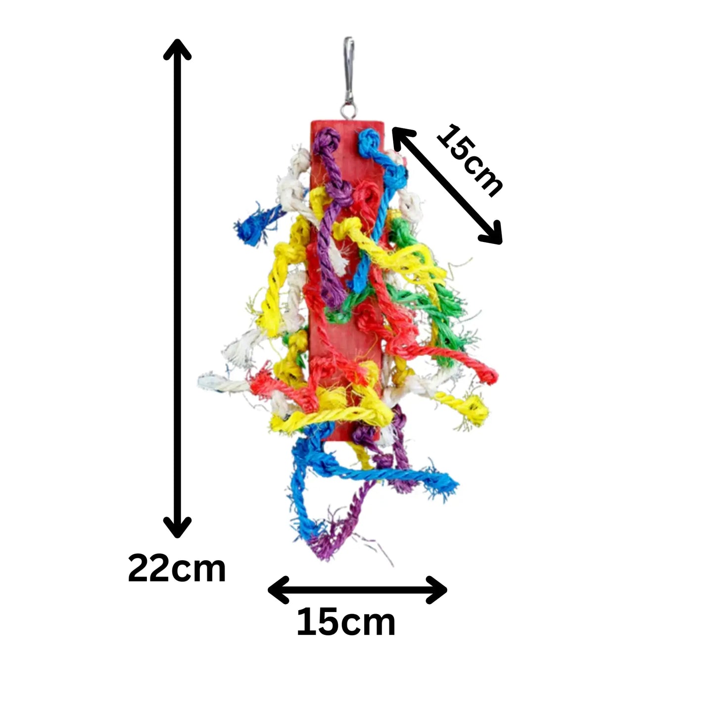 Coloured Sisal Knotted Through a Wood Block Bird Toy Lou Lou Bells Bird Toys