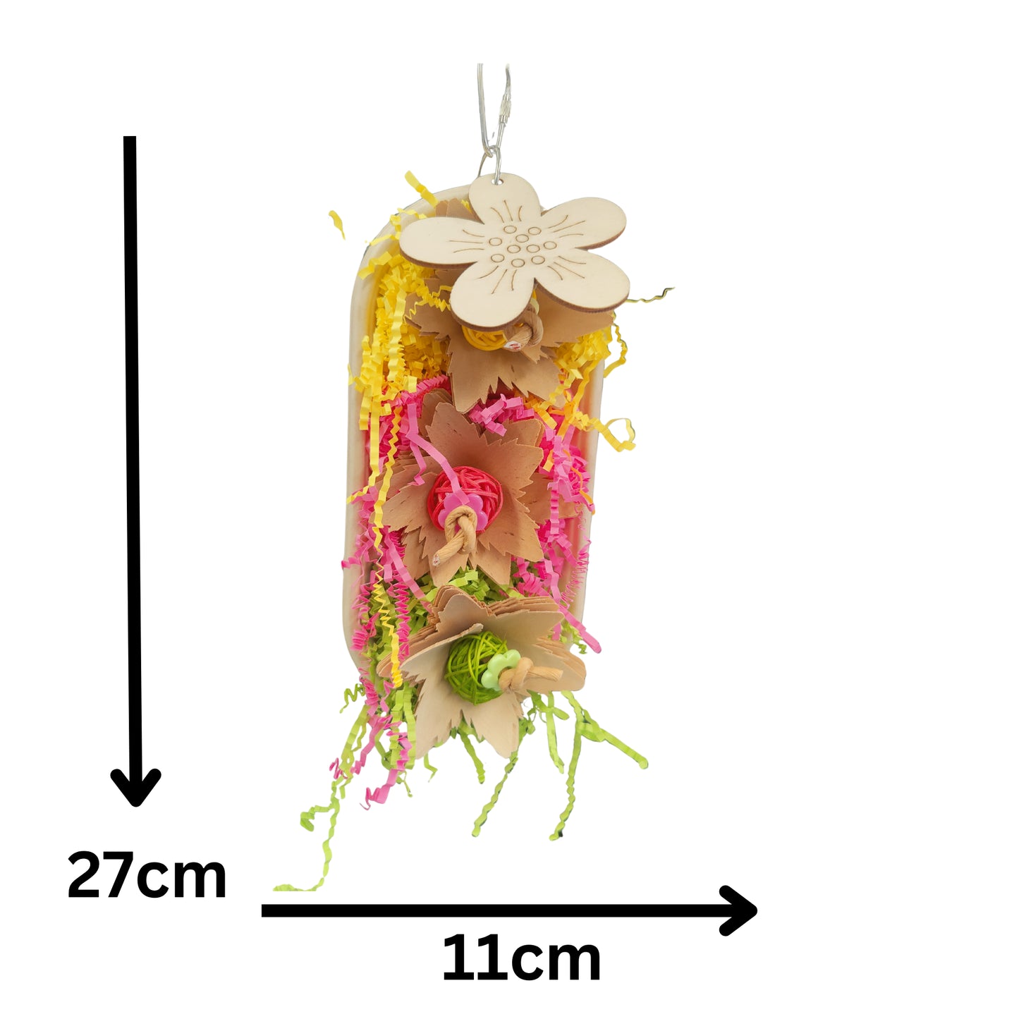 measurements of container of flowers bird toy