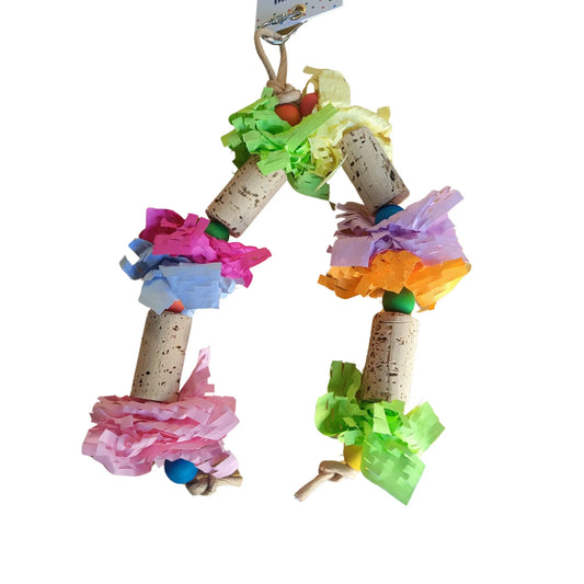 shredable cord and waffle paper bird toy