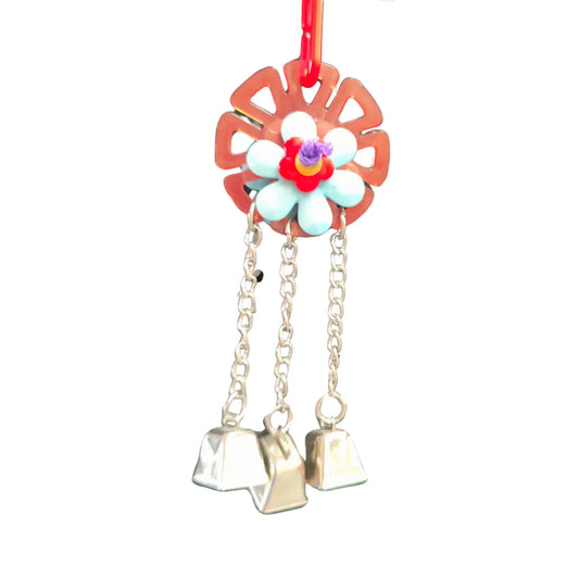 3 cow bells and a large flower bead bird toy