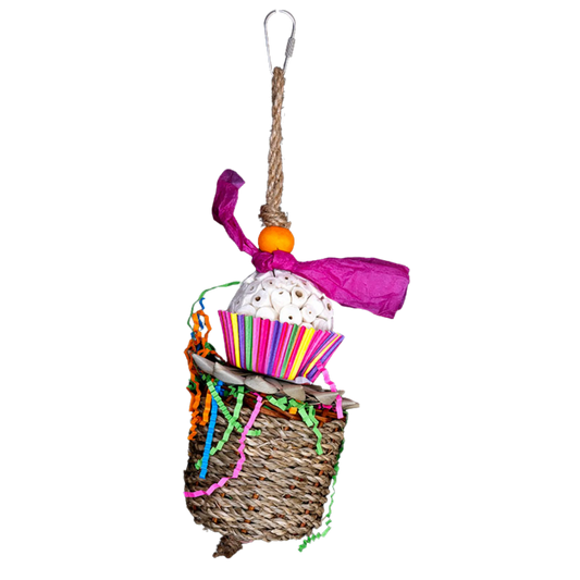 Filled Basket with Sola Ball Cup Cake Bird Toy Lou Lou Bells Bird Toys