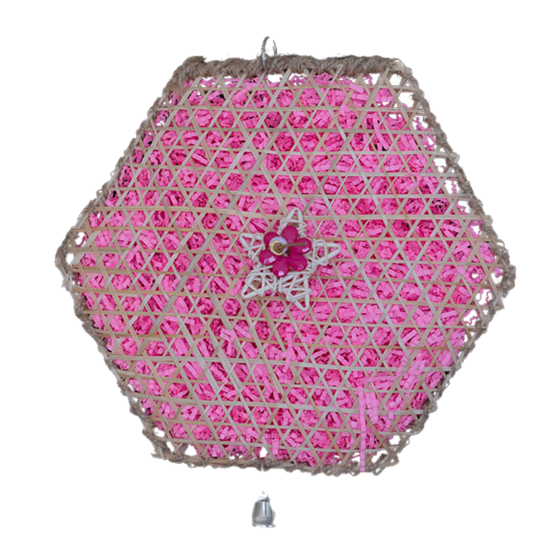 Filled Natural Hexagon Bird Toy Lou Lou Bells Bird Toys