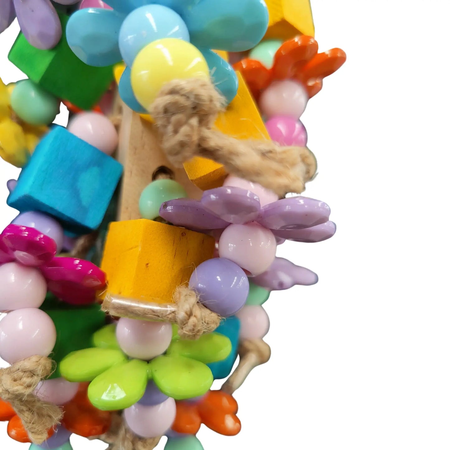 close up of the flower block bird toy