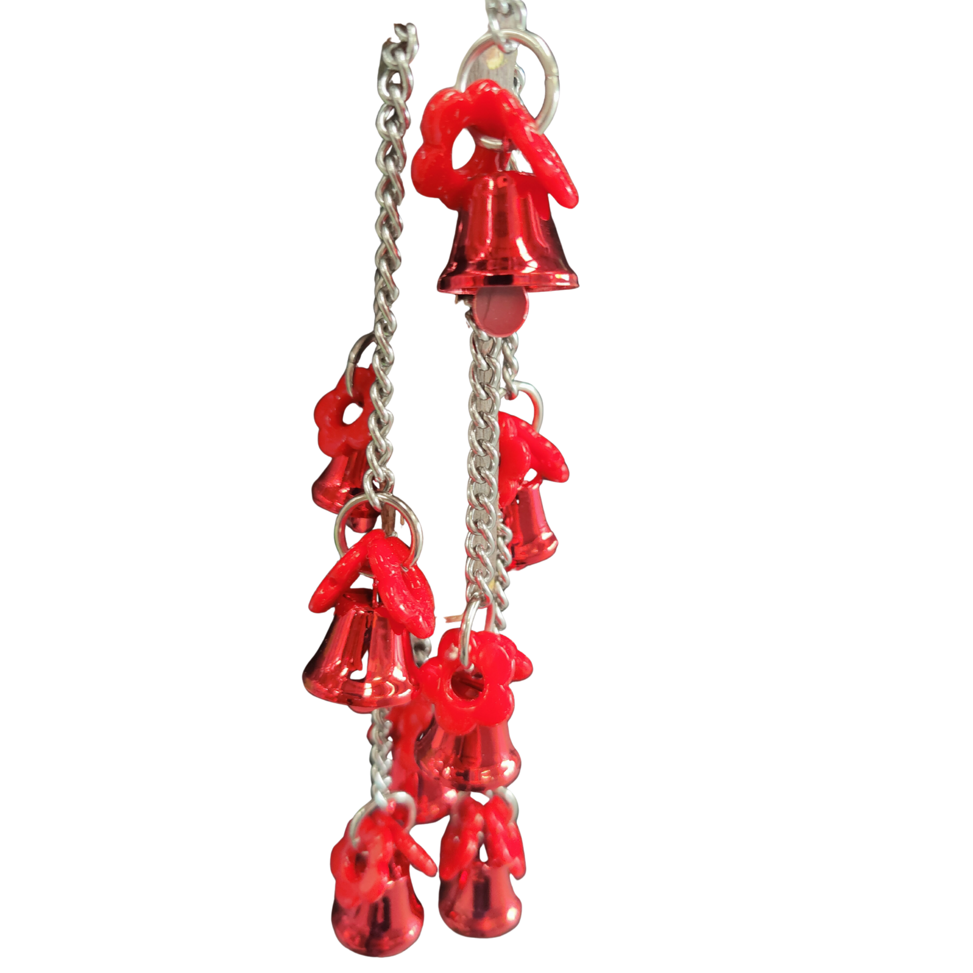 close up of the flower bell pull bird toy