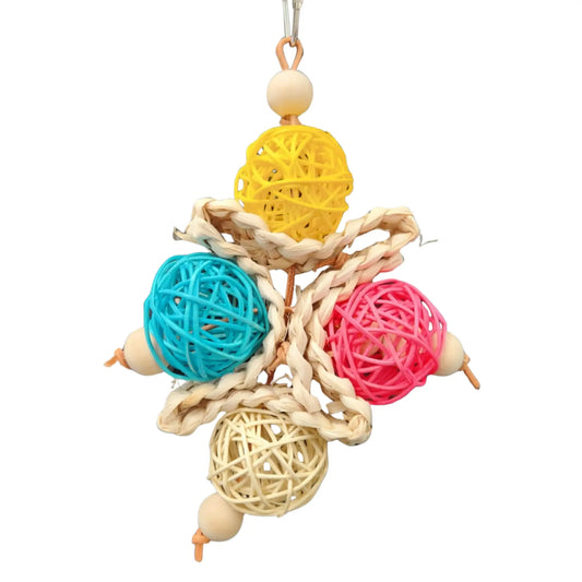 four coloured cane balls bird toy