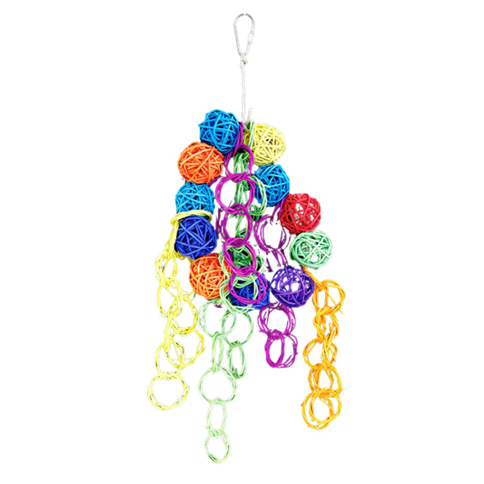 Hanging Coloured Cane Balls and Coloured Rings Bird Toy Lou Lou Bells Bird Toys