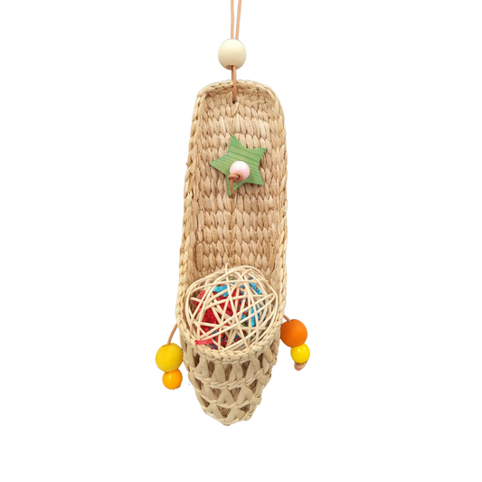 Hanging Natural Shoe with Cane Ball Bird Toy