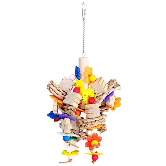 Hanging Blocks With Plastic Flowers Bird Toy