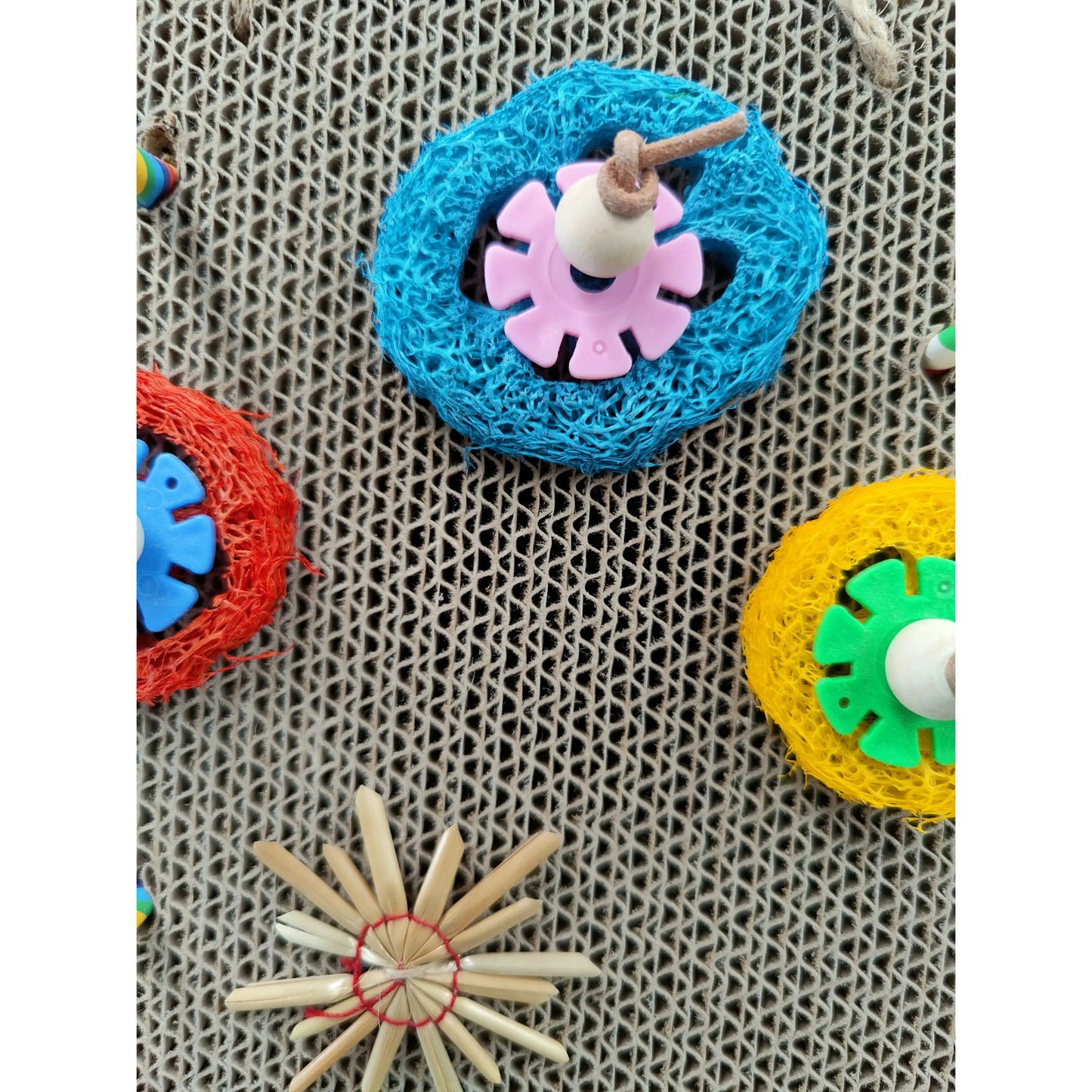 close up of the hanging cardboard with lufa