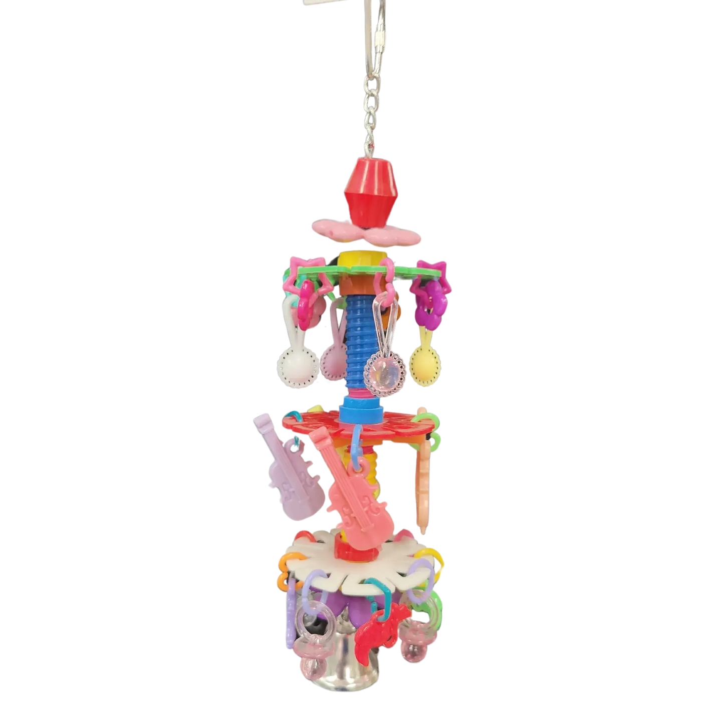 3 discs with loads of pendants hanging from it bird toy