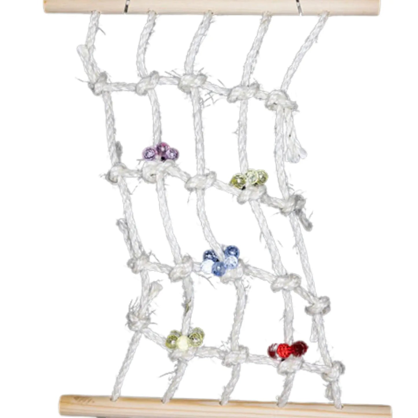 Closeup - Hanging Net Bird Toy with Beads
This versatile hanging net toy with beads can be hung from the top of the cage or used as a hammockโjust secure the bottom to the cage. Great for climbing, lounging, and play.
Size: 30 cm x 38 cm
