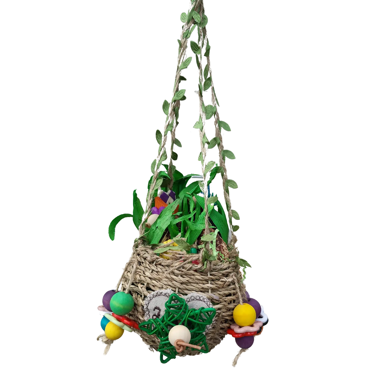 hanging plant basket made of natural material bird toy