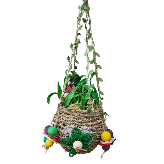 hanging plant basket made of natural material bird toy