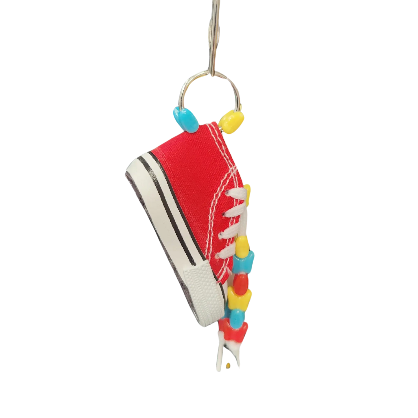 shoe with beads hanging bird toy