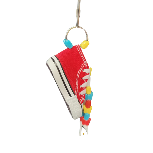 shoe with beads hanging bird toy