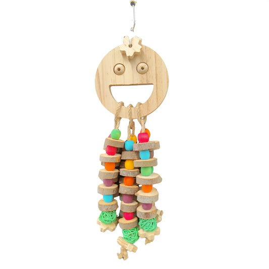 happy face with hanging blocks bird toy