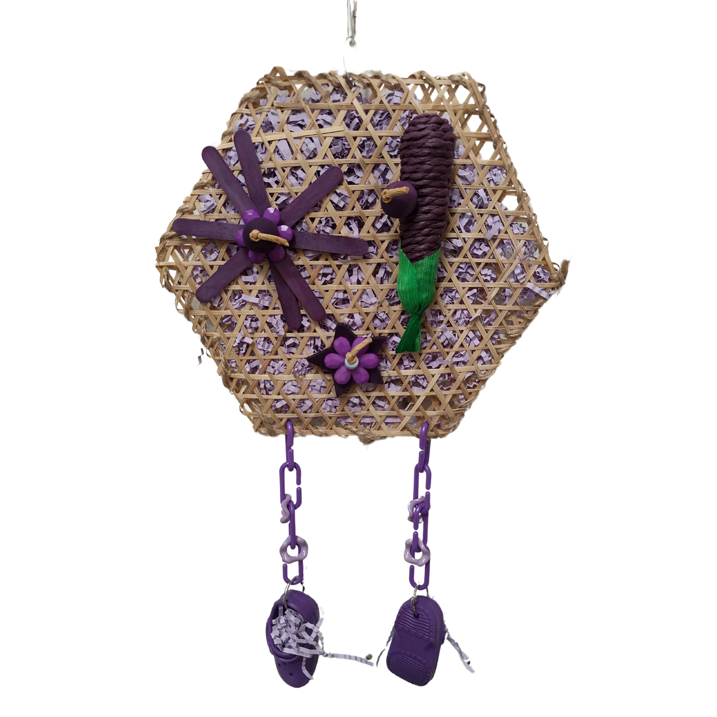 Hexagon with Hanging Crocs Bird Toy Lou Lou Bells Bird Toys