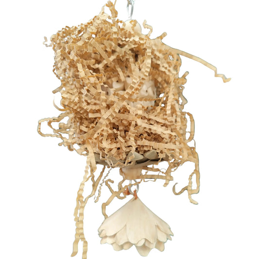 sola balls hidden by natural shred bird toy