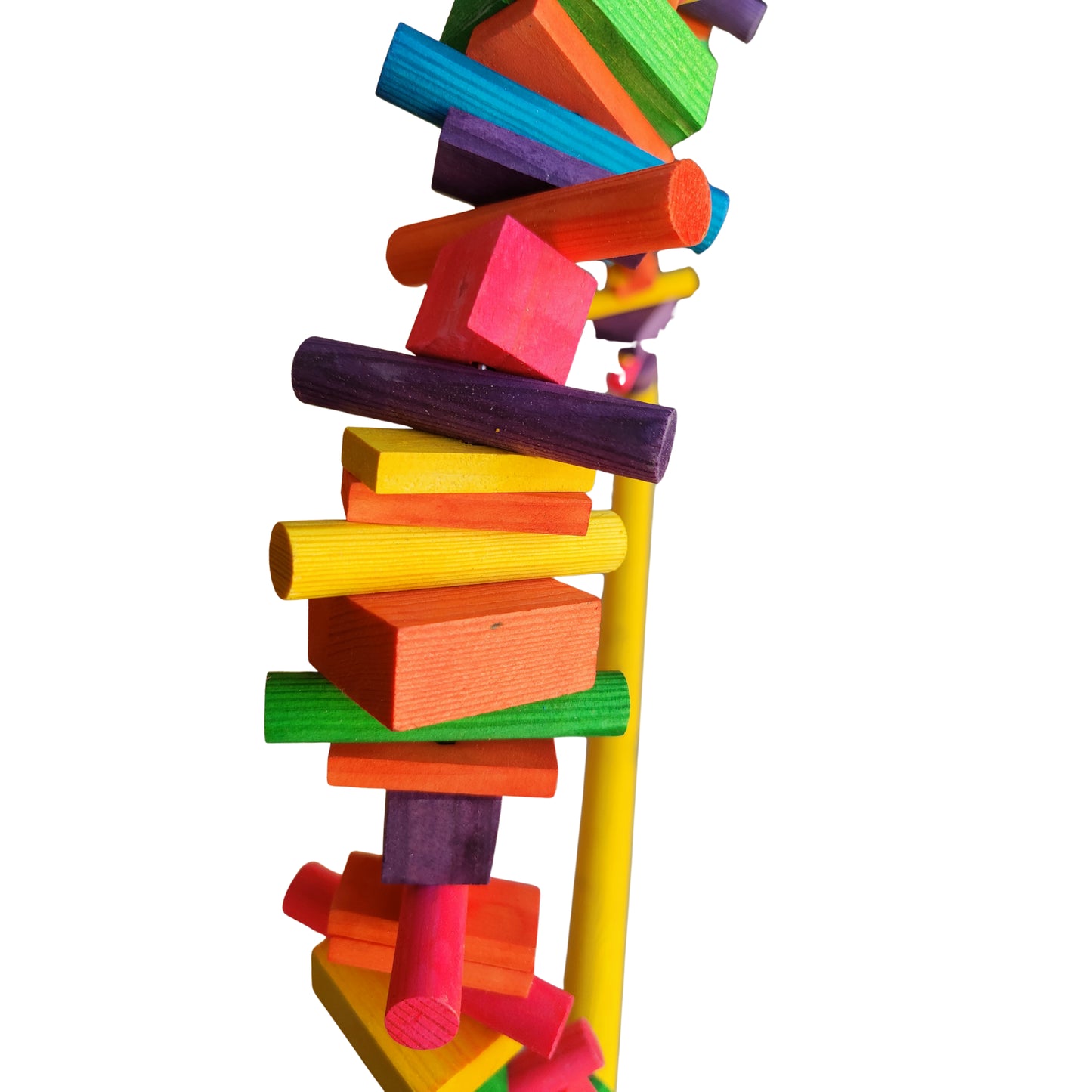 close up of the huge coloured swing bird toy