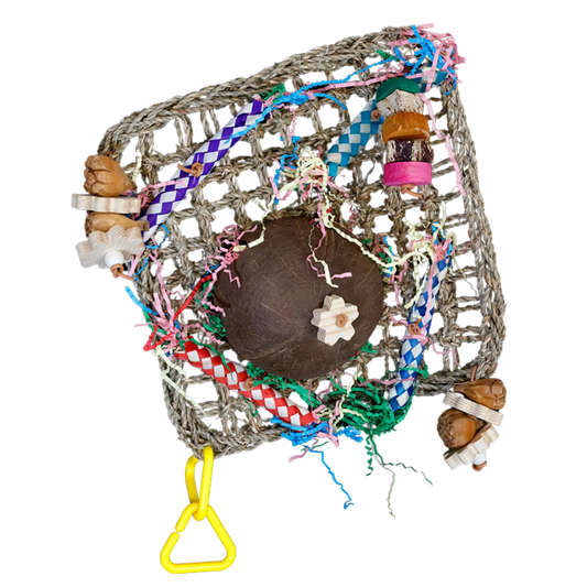 Large Natural Mat with Coconut Bird Toy Lou Lou Bells Bird Toys