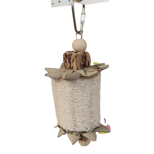 The Lufa Palm Flower Bird Toy is a natural and stimulating toy for small birds. Its lufa and palm flower components provide textures for play and foraging, while the mahogany pod adds durability. Keep your feathered friend entertained and enriched with this expertly crafted toy.