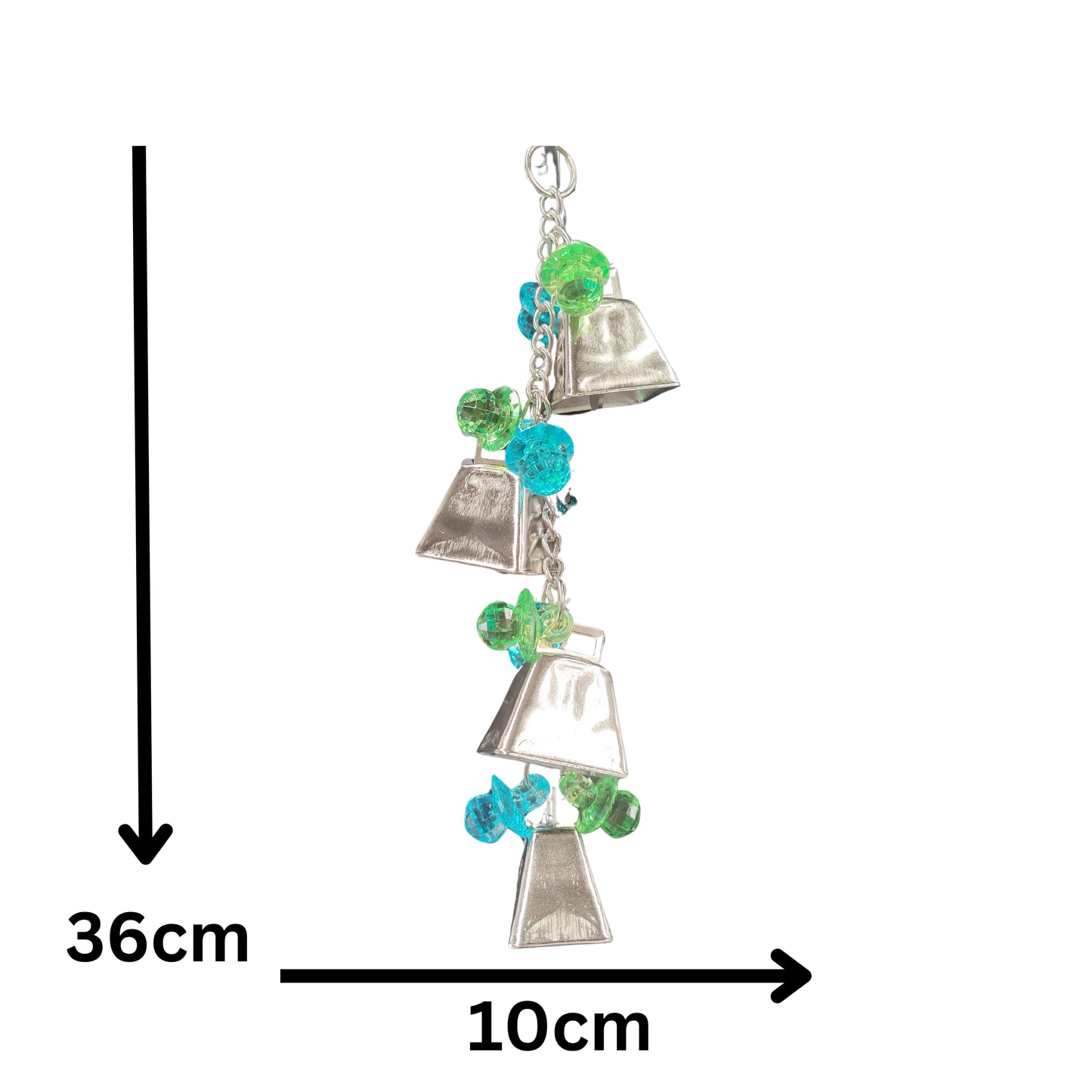 measurments of the large cow bells and bling bird toy