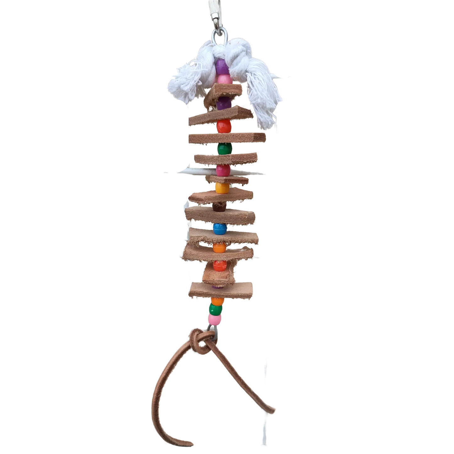 leather bits and pony beads bird toy