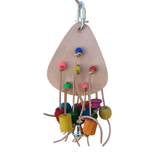 leather piece with leather dangles bird toy