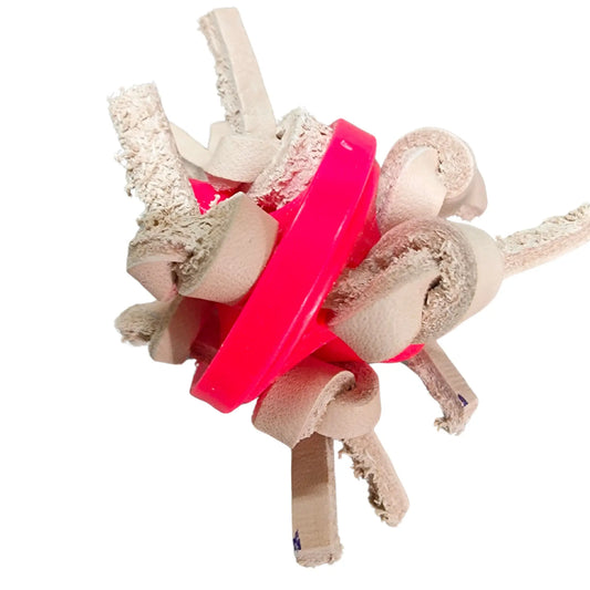 plastic spinner with leather knots oot bird toy